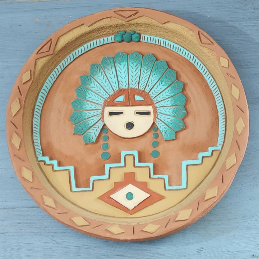 Vintage Terracotta Aztec Art Pottery Wall Decor